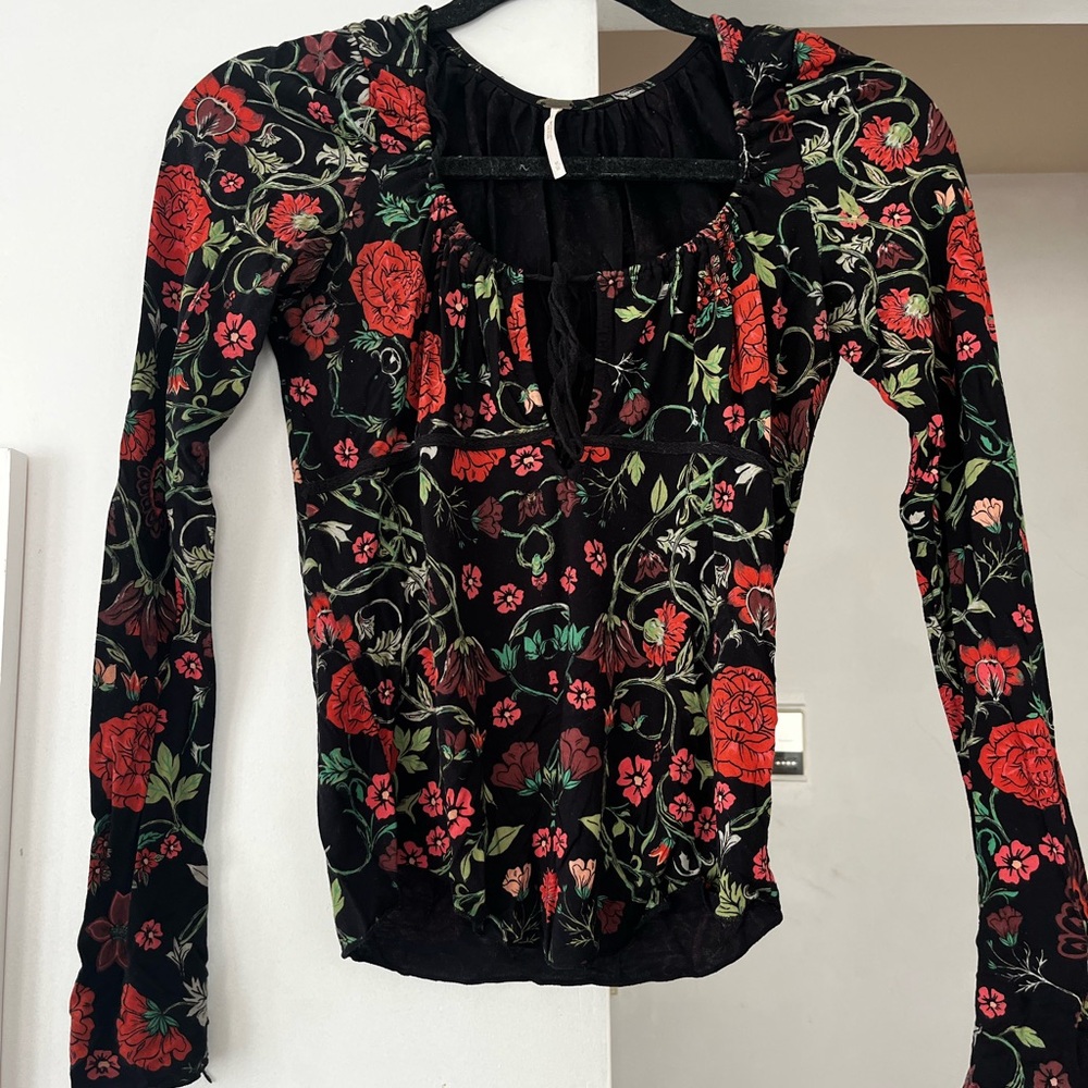 Free People Black and Red Floral top
